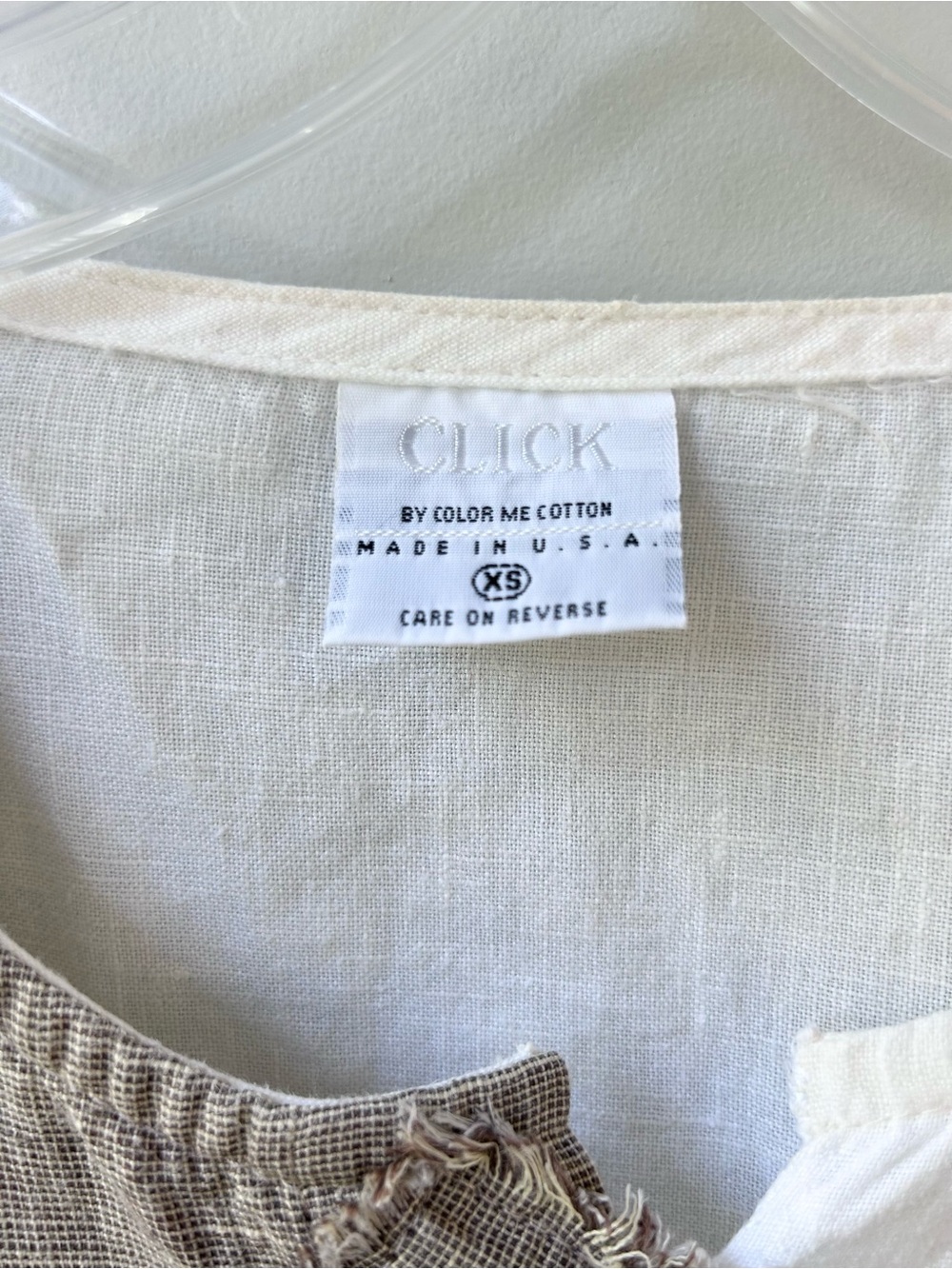 Two-Tone Linen Blend Button-Front Blouse - White & Taupe - Picture 5 of 11